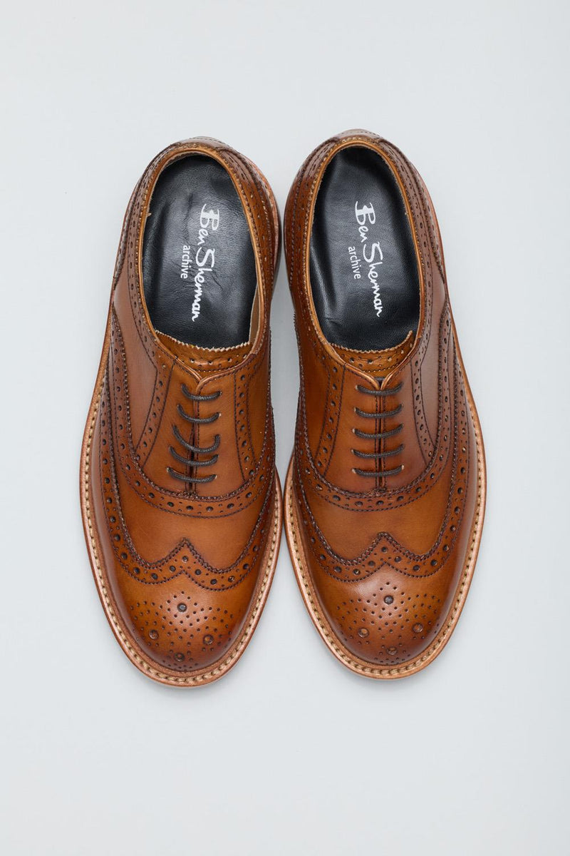 Ben Sherman Sugarman Brogue Chaussures En Cuir Marron À Lacets Pour Homme