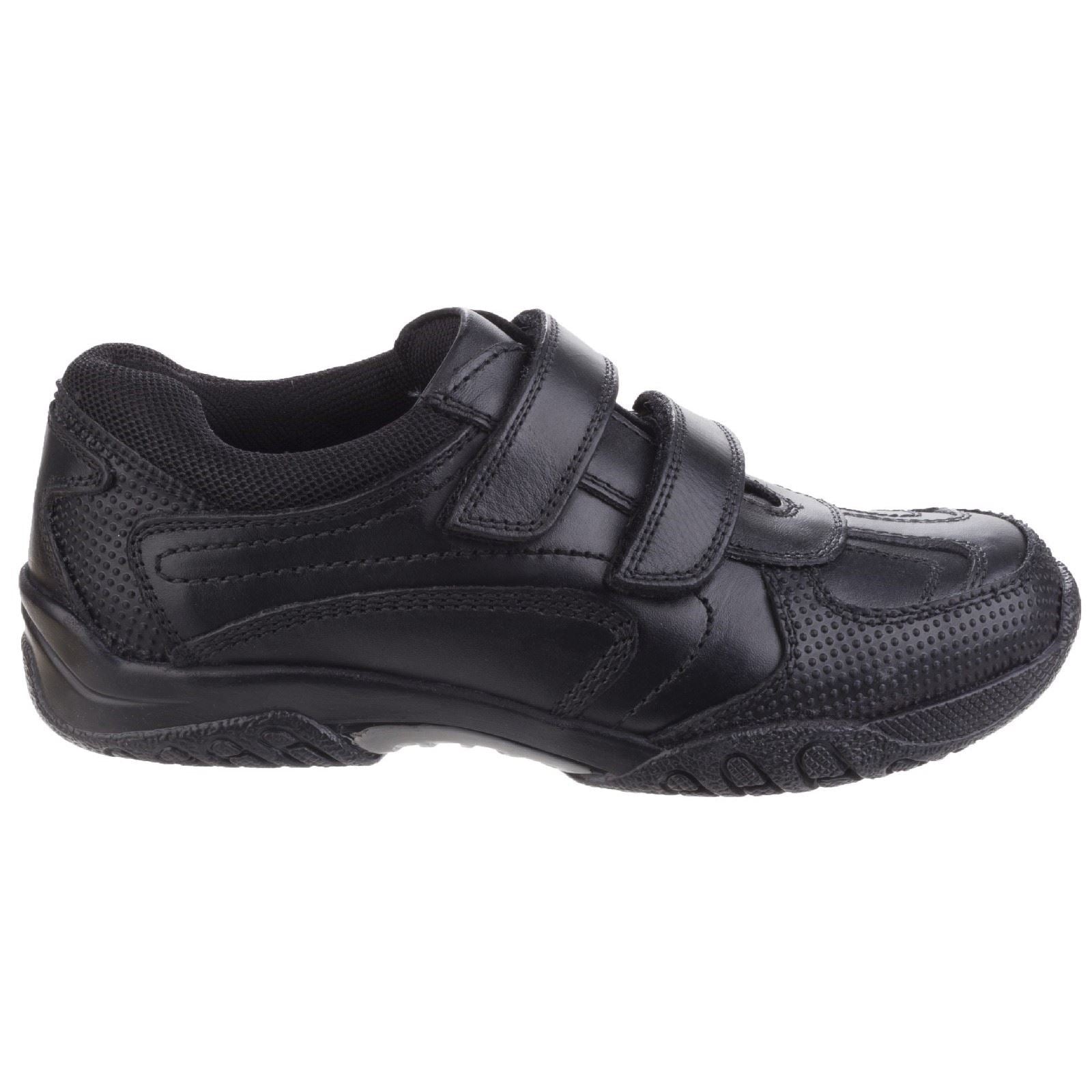 Hush Puppies Jezza Senior Chaussures Noires Pour Garçons En Cuir