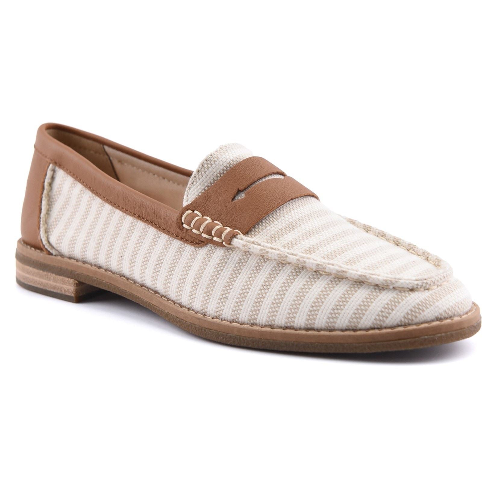 Sperry Port Driving Mocassins Femmes Blancs/Marron En Textile
