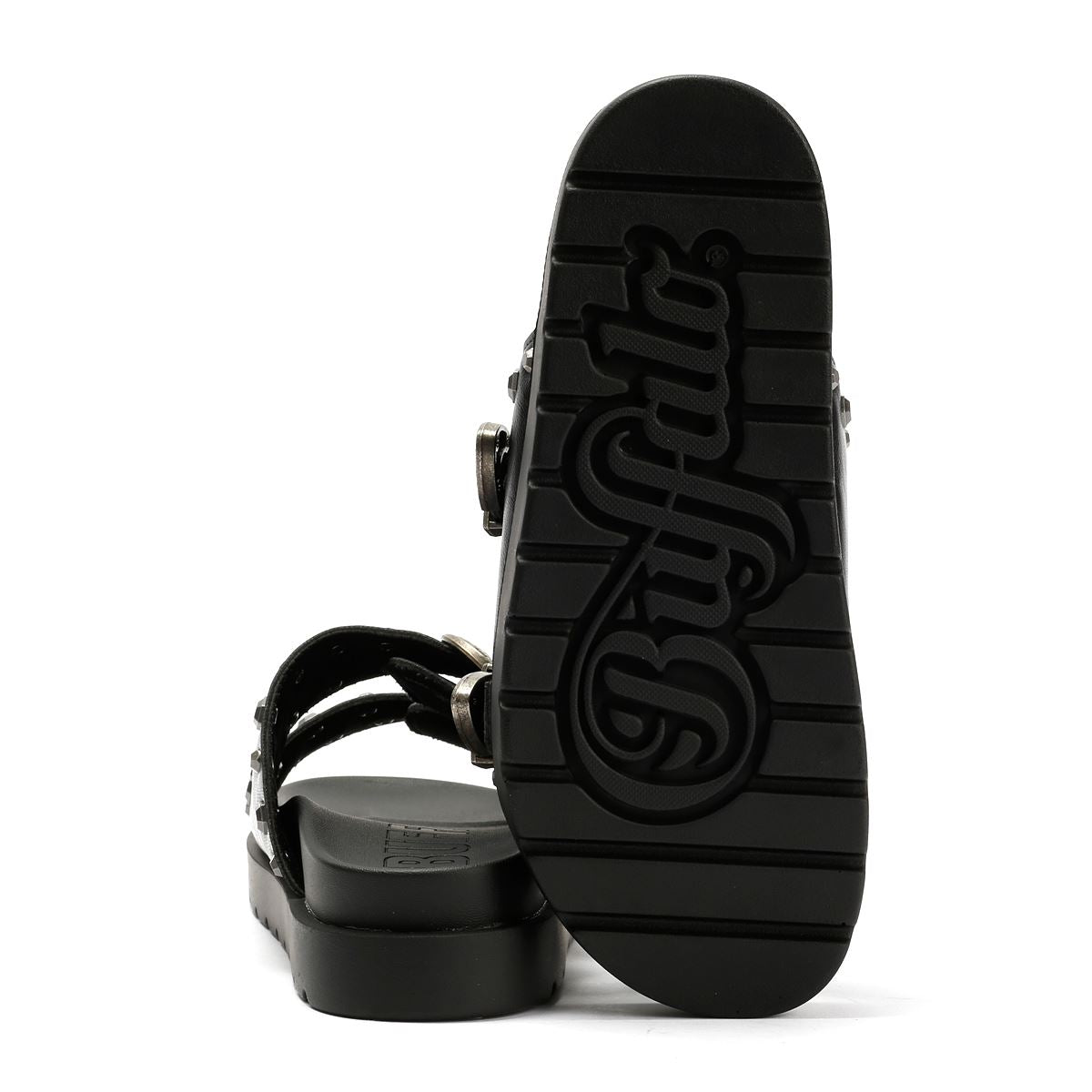 Buffalo Raya Ari West Sandales Noires En Cuir Pour Femmes