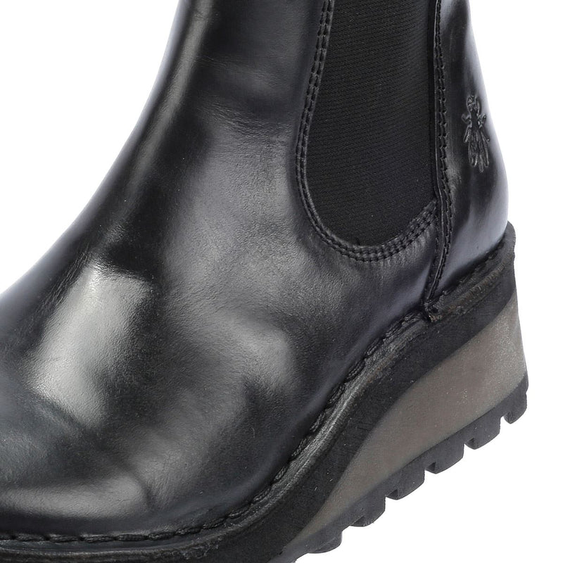 Fly London Huud Bottes Noires En Cuir Pour Femmes