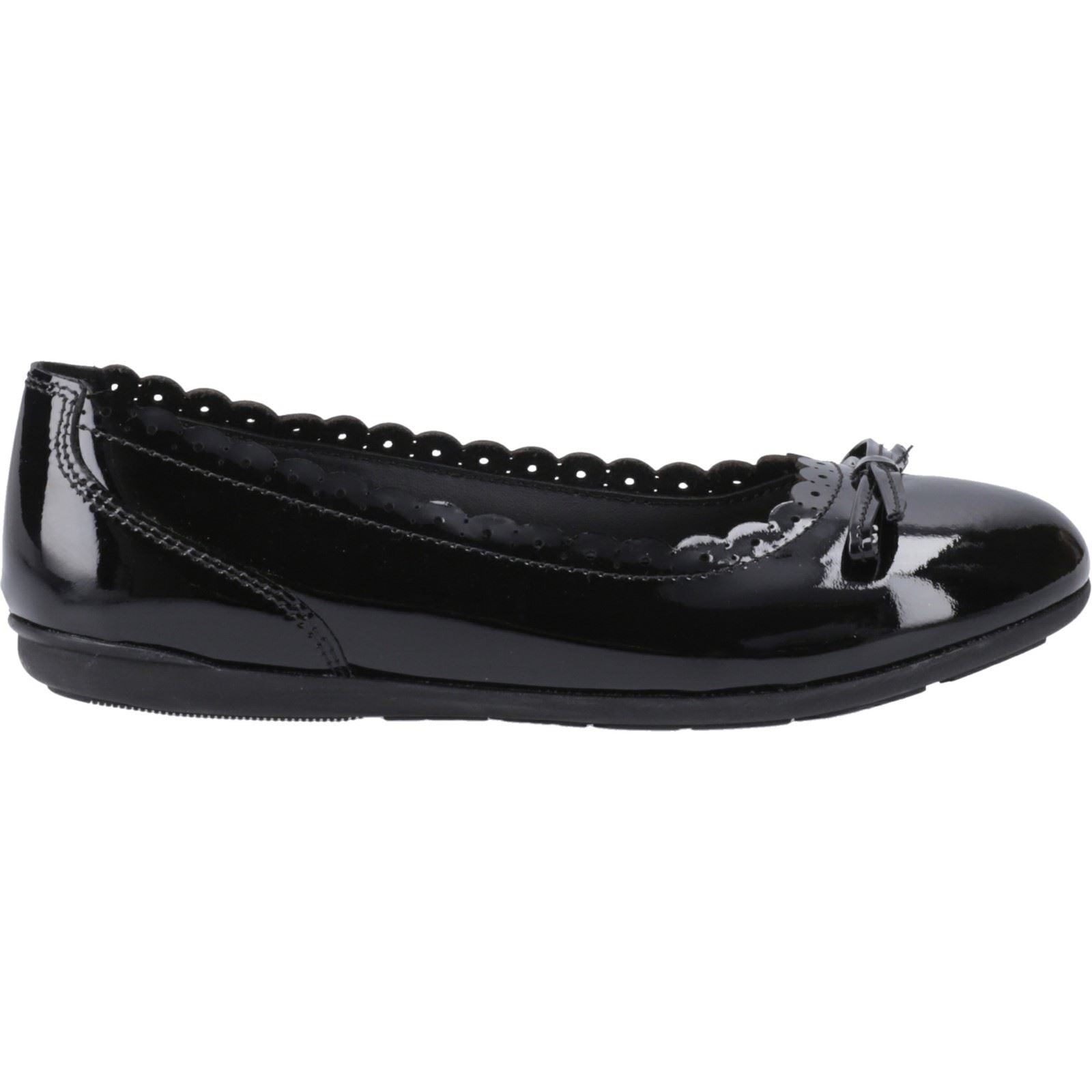Hush Puppies Lillie Ballerina Patent Chaussures Plates De Ballet Noires Pour Filles En Cuir