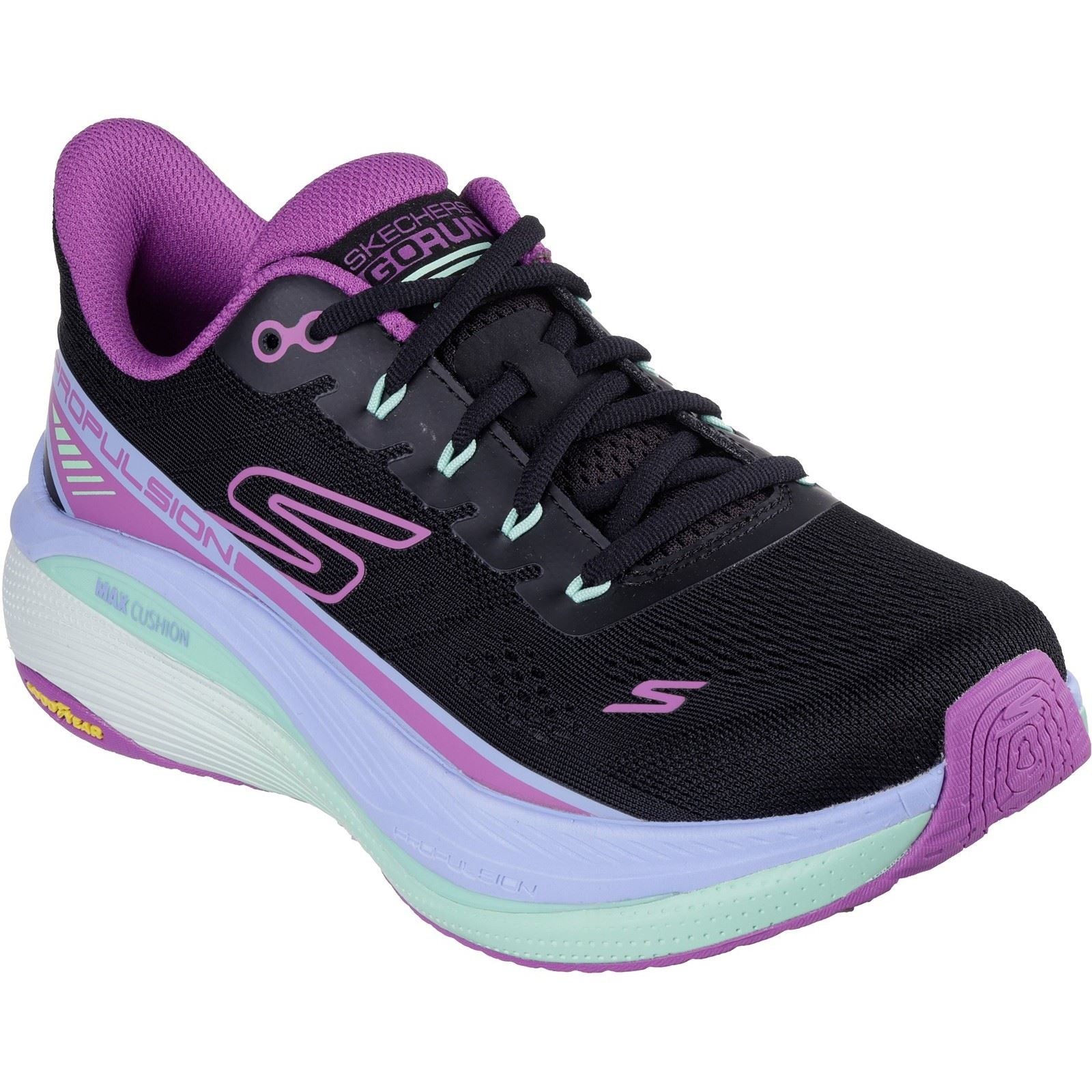 Skechers Performance Max Cushioning Propulsion Chaussures De Sport Femme Noires/violettes En Textile