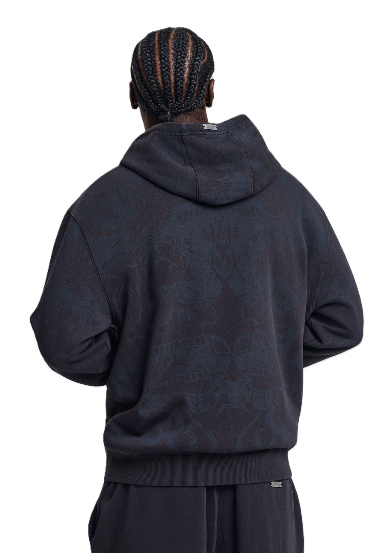 Ed Hardy Shadow Eagle Graphic Relaxed Zip Thru Sweats à Capuche Noirs Pour Hommes