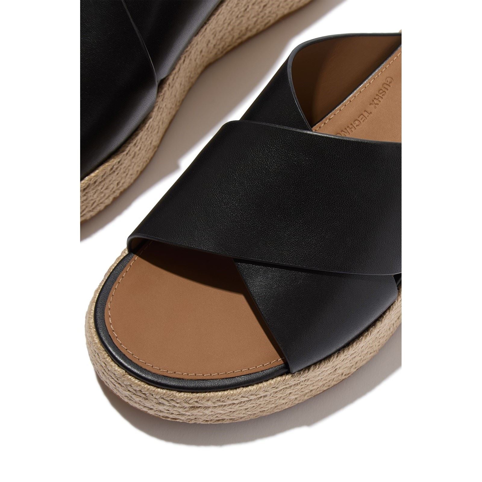 Fitflop Platfforms Sandales Noires En Cuir Pour Femmes