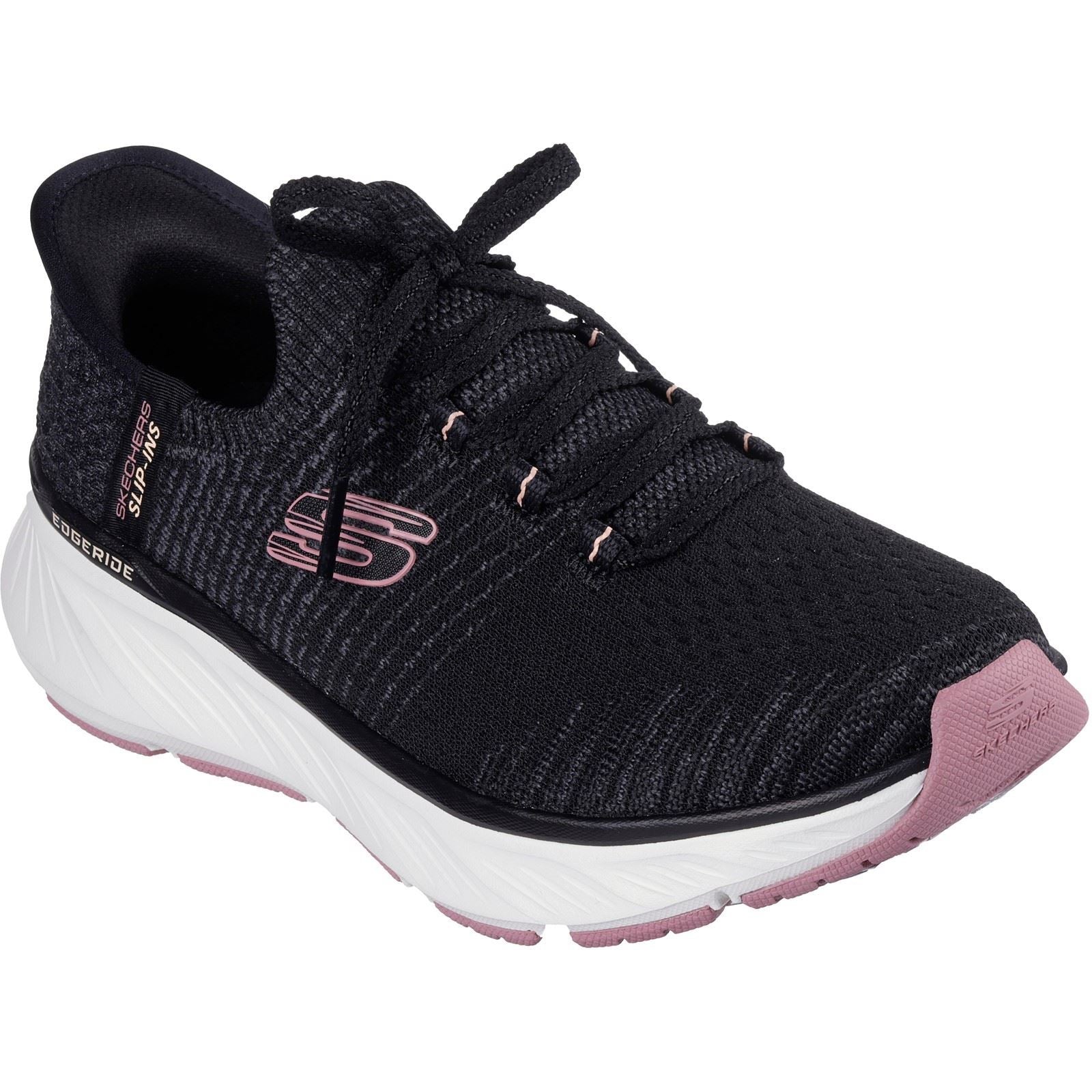 Skechers Edgeride Impression Baskets Textiles Femme Noires Et Roses