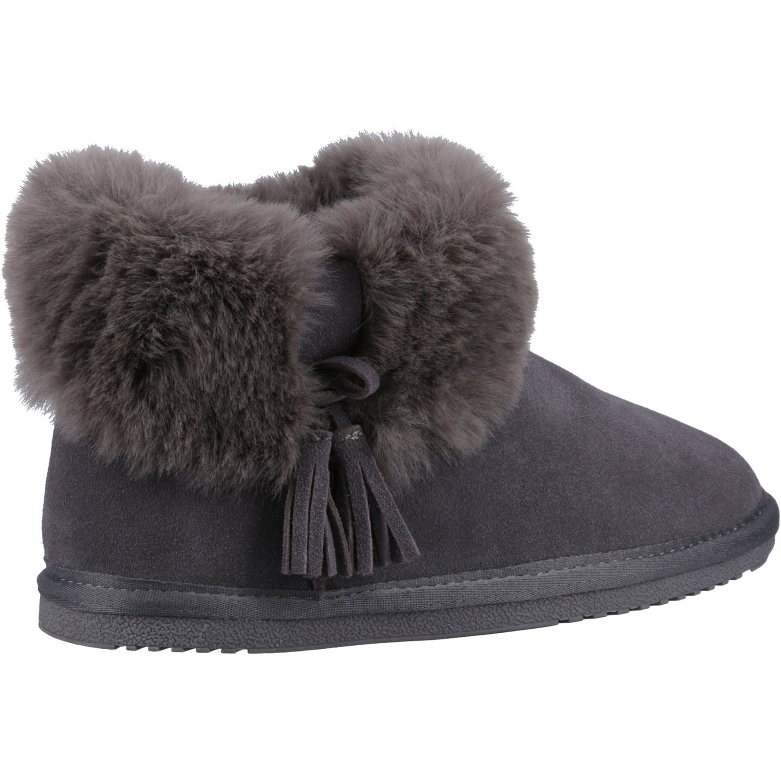 Hush Puppies Ayana Chaussons Gris En Fausse Fourrure Pour Femmes