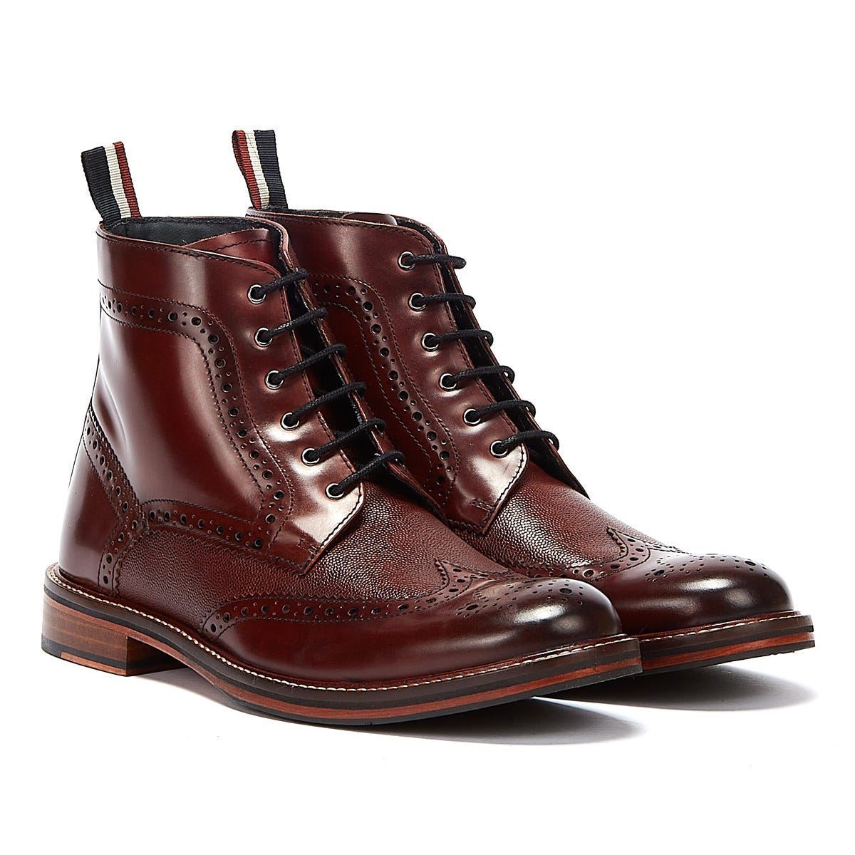 Ben Sherman Alfred Brogue Bottes Rouges En Cuir Pour Hommes