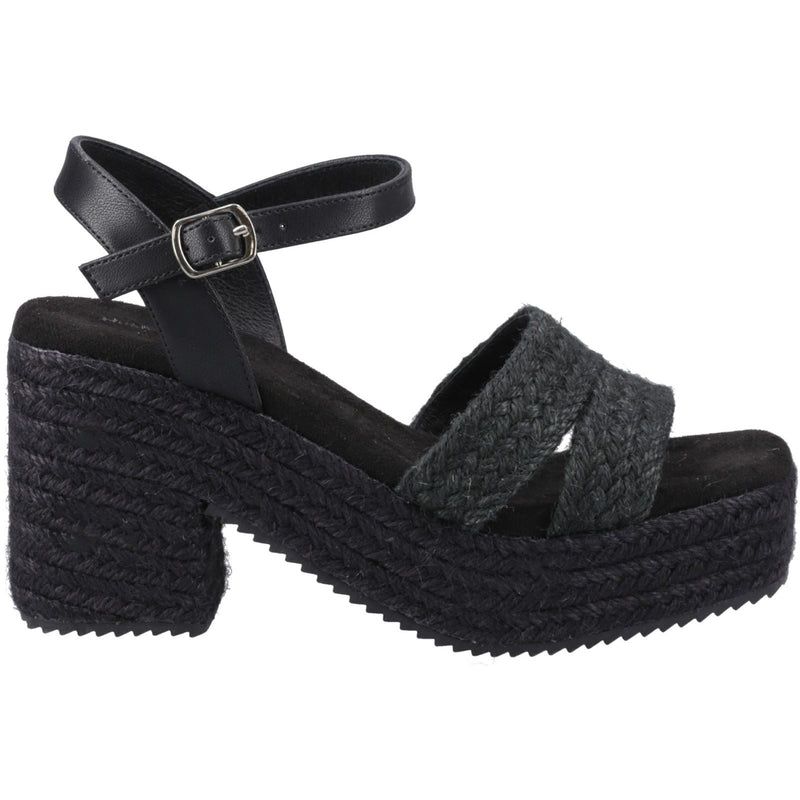 Hush Puppies Jamelia Espadrille Heel Sandales Noires Pour Femme En Textile