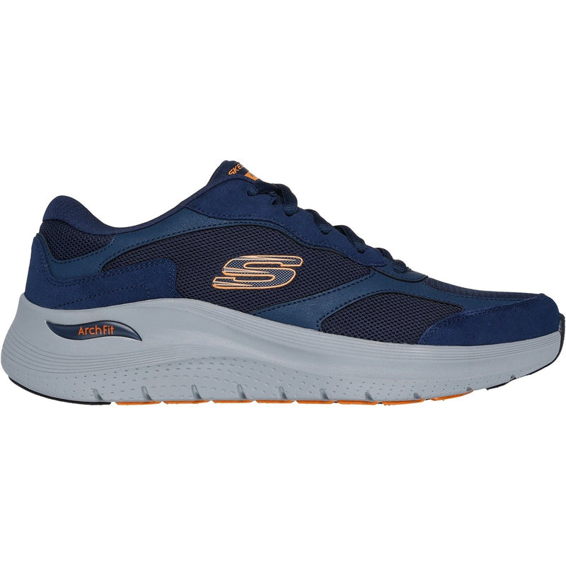 Skechers Arch Fit 2.0 The Keep Baskets Pour Hommes En Cuir Bleu Marine/Orange.
