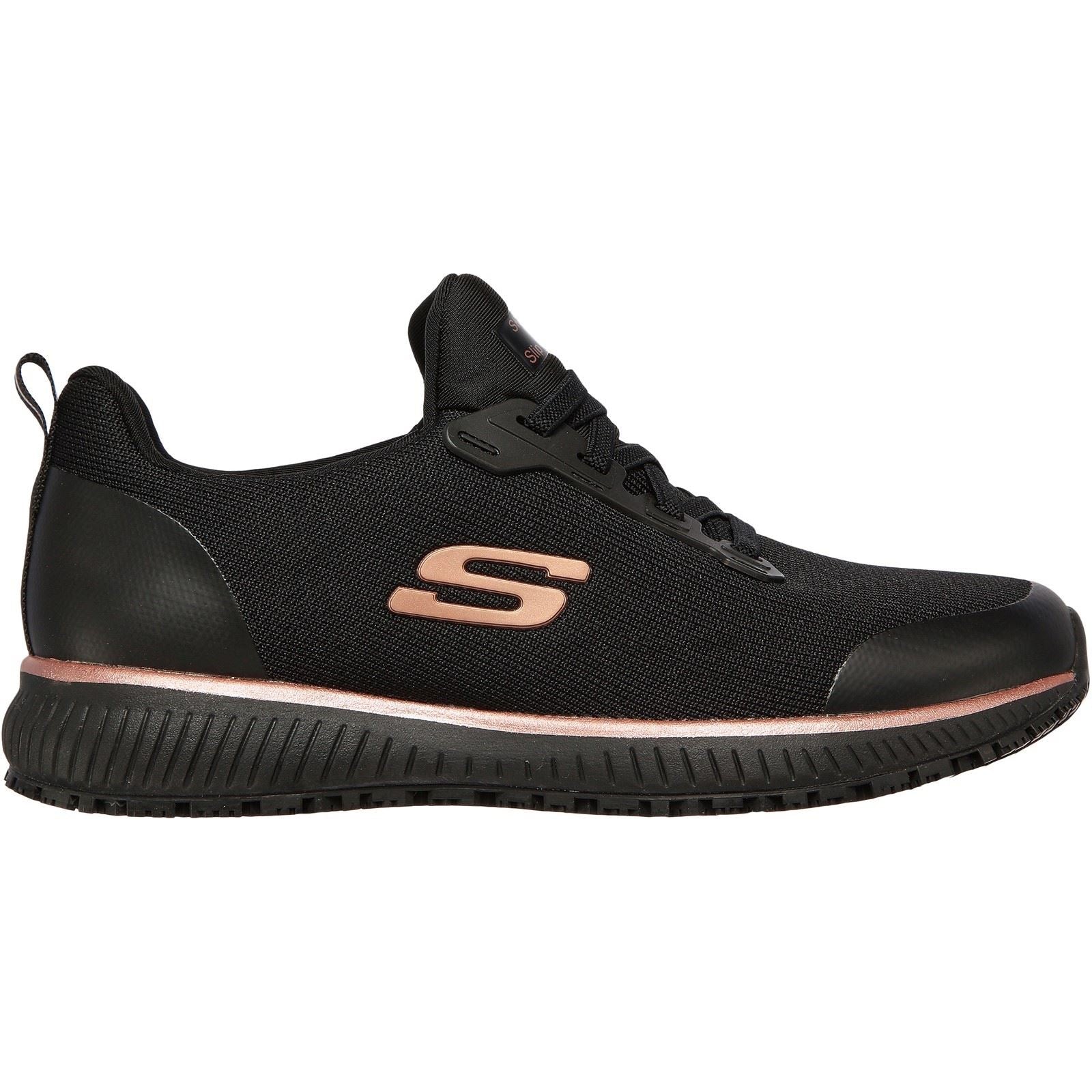 Skechers Workwear Squad SR Baskets De Sécurité Noires/Or Rose Doré En Textile Pour Femmes