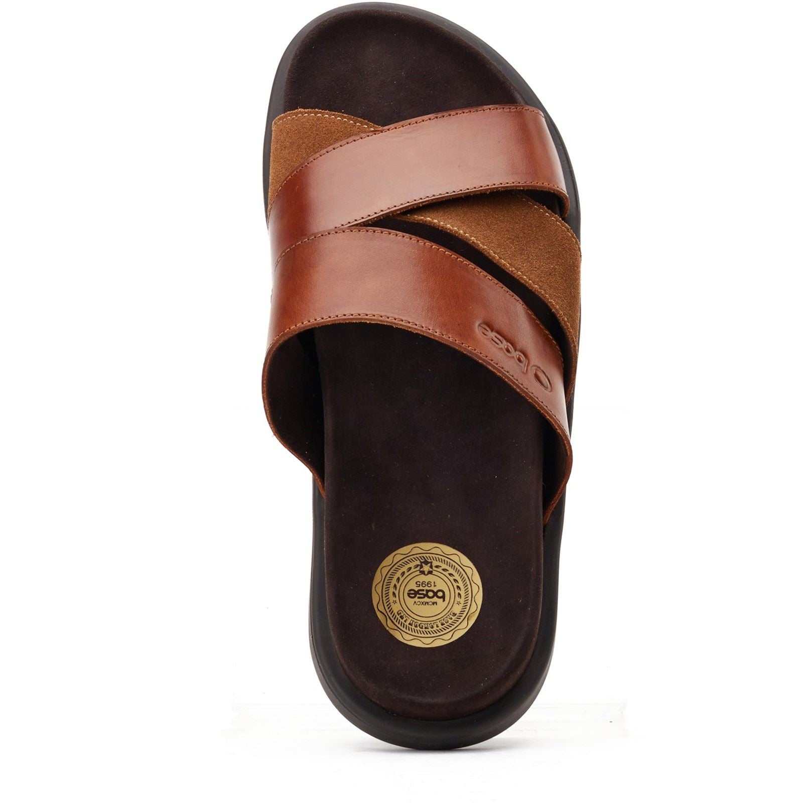 Base London Ponza Sandales En Cuir Pour Hommes Marron Foncé
