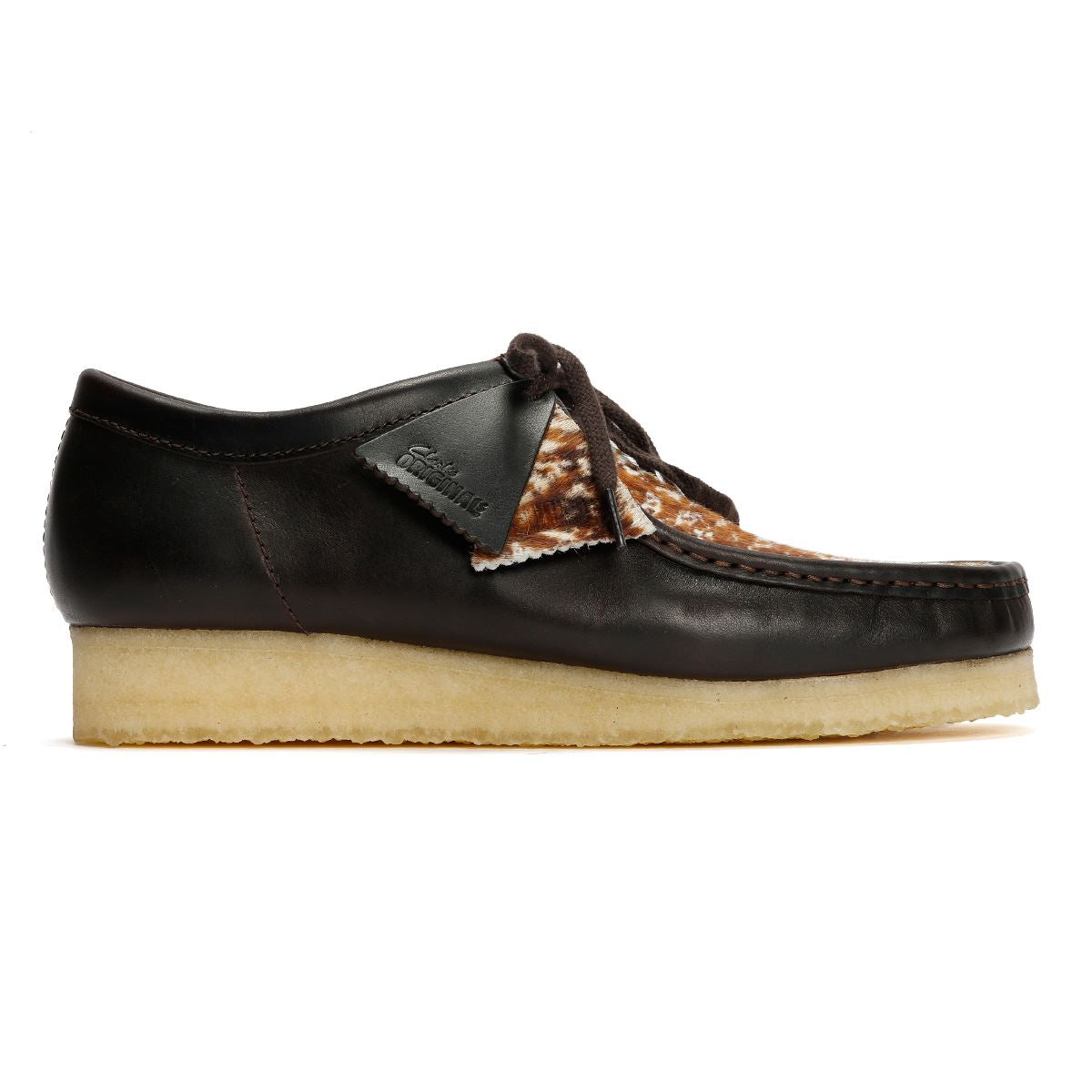 Clarks Originals Wallabee Cow Print Chaussures En Cuir Marron À Lacets Pour Homme