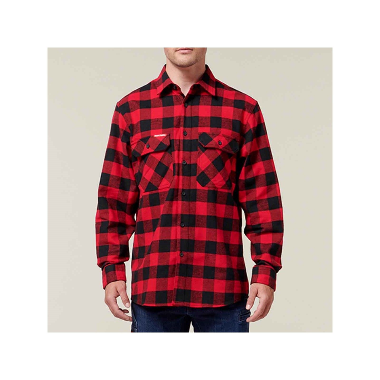 Hard Yakka Long Sleeve Check Flannel Chemise Décontractée Rouge En Coton Pour Homme