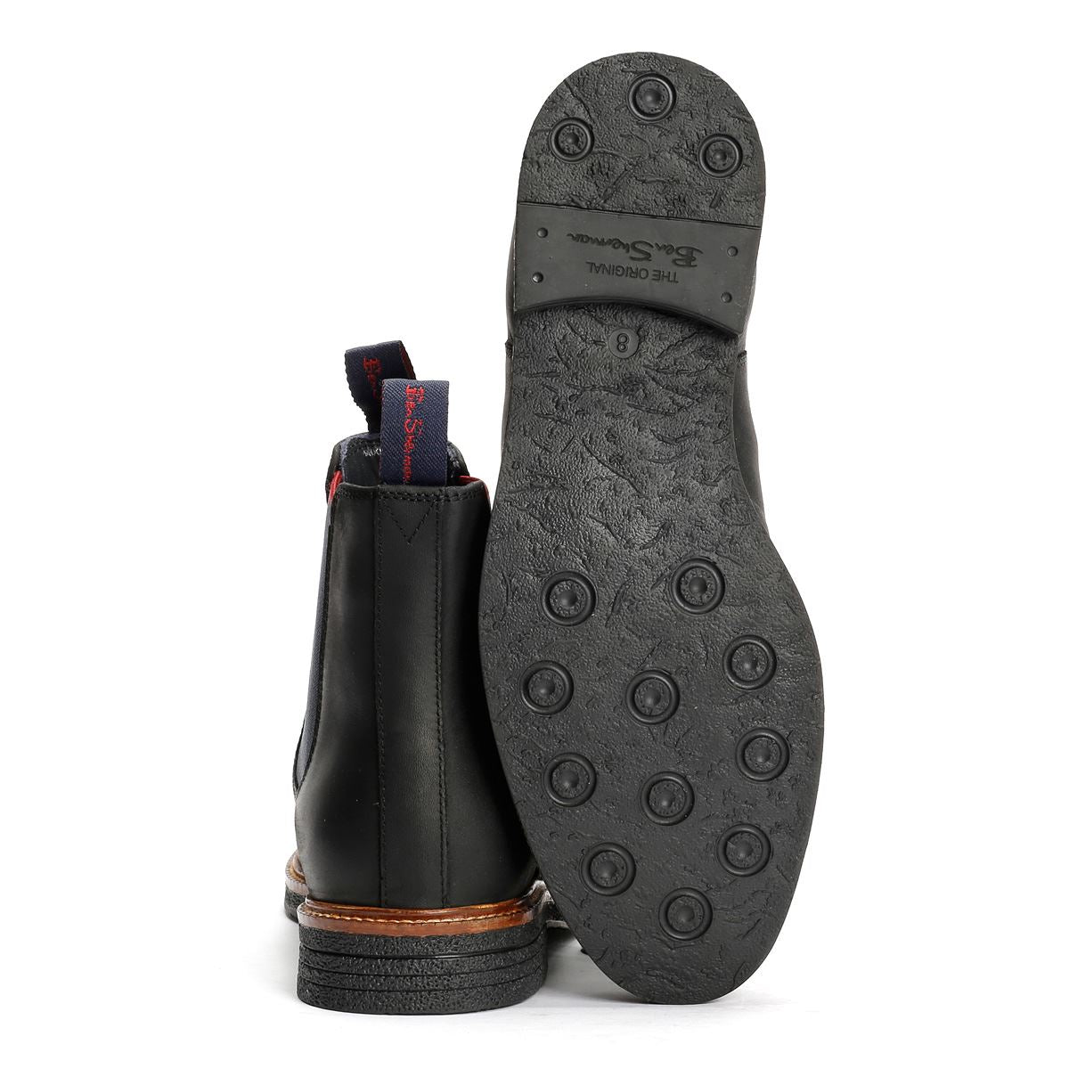 Ben Sherman Walker Chelsea Bottes Noires En Cuir Pour Hommes