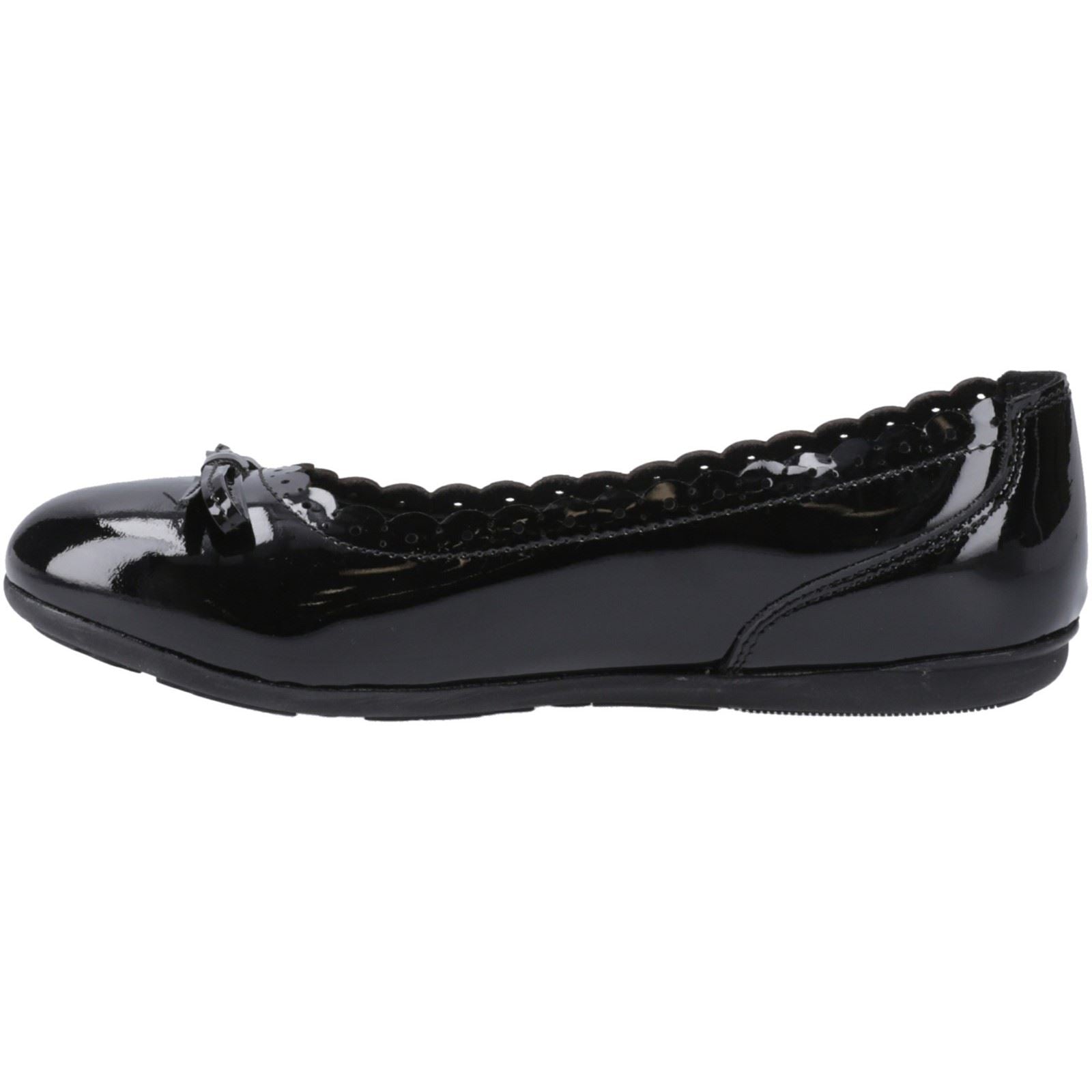 Hush Puppies Lillie Ballerina Patent Chaussures Plates De Ballet Noires Pour Filles En Cuir