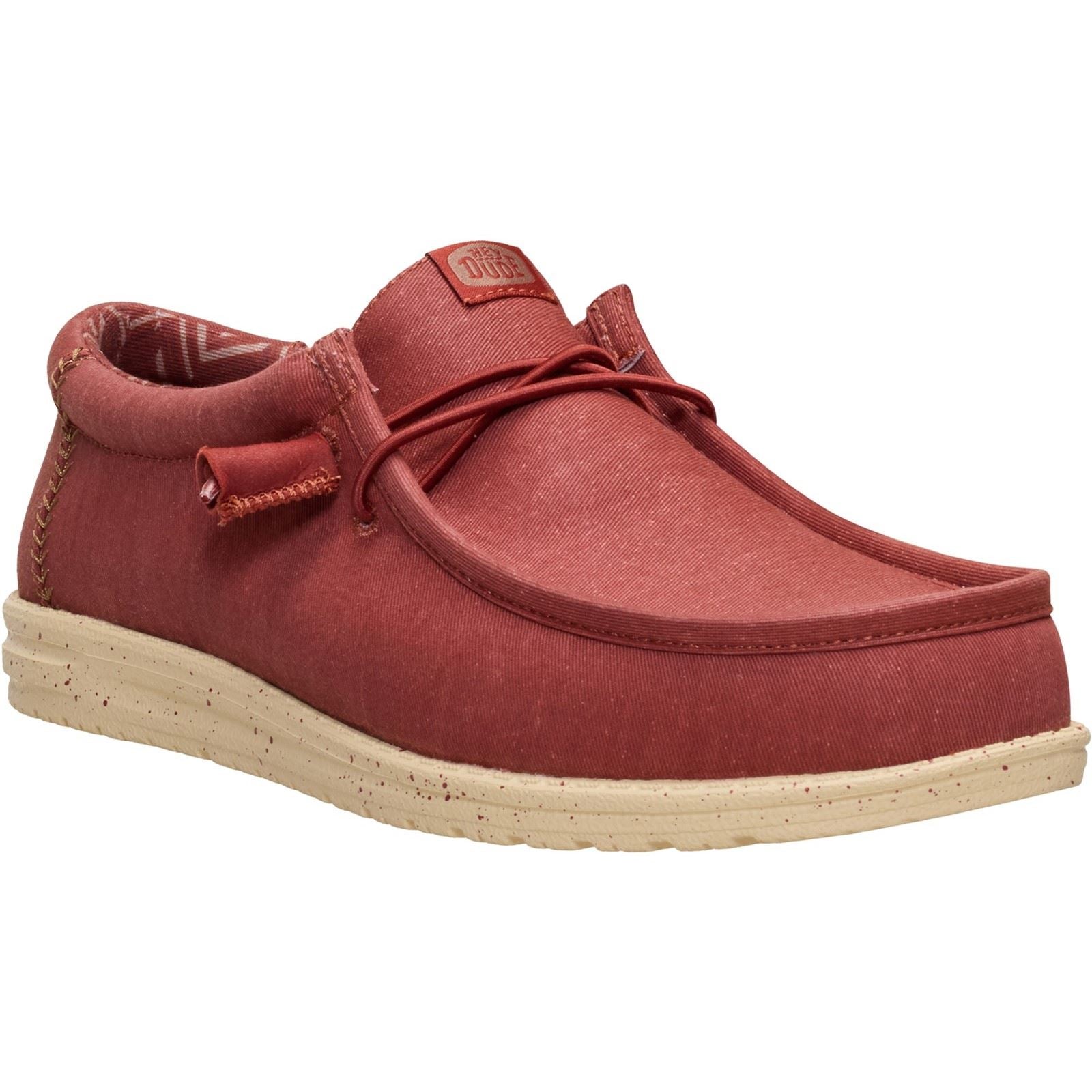 HEYDUDE Wally Stretch Canvas Mocassins En Textile Pour Hommes Rouge Brûlé/Tan Boulder
