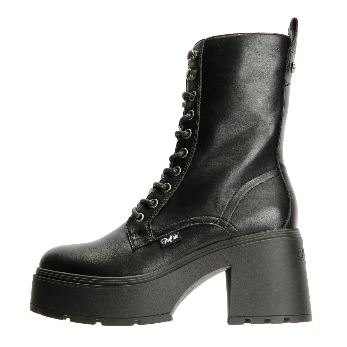 Buffalo Mila Lace Up Mid Bottes Noires Pour Femmes