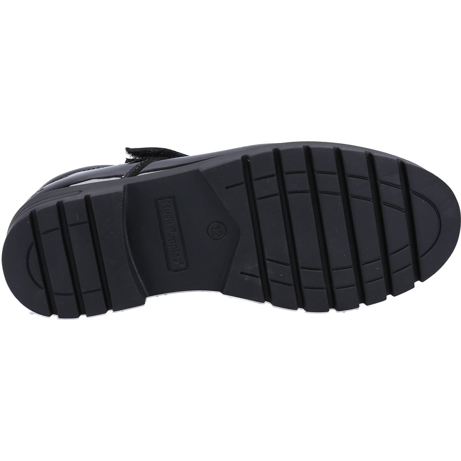 Hush Puppies Sabrina Patent JNR Chaussures Noires Pour Filles En Cuir