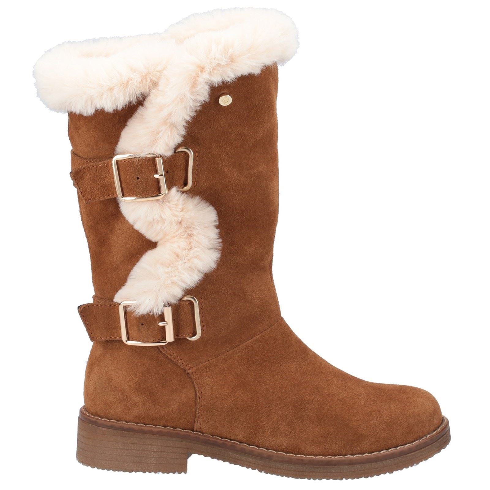 Hush Puppies Megan Wide Bottes En Daim Pour Femme En Couleur Beige