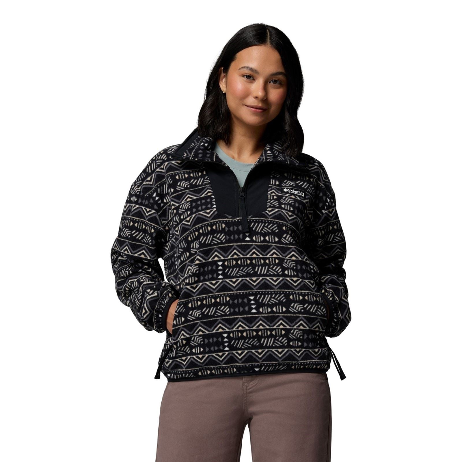 Columbia Sequoia Grove Printed Half Zip Pull En Polaire Noir Pour Femmes En Polyester