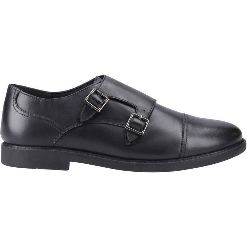 Hush Puppies Tim Monk Chaussures Noires Pour Garçons En Cuir.