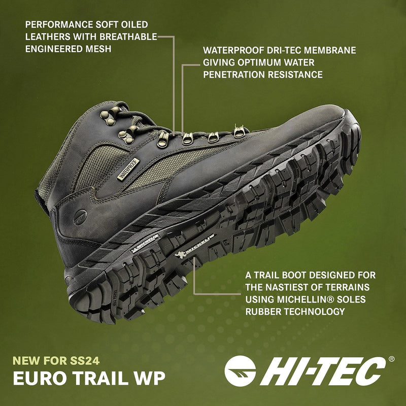 Hi-Tec Euro Trail Chaussures De Randonnée En Cuir Pour Homme Couleur Kaki