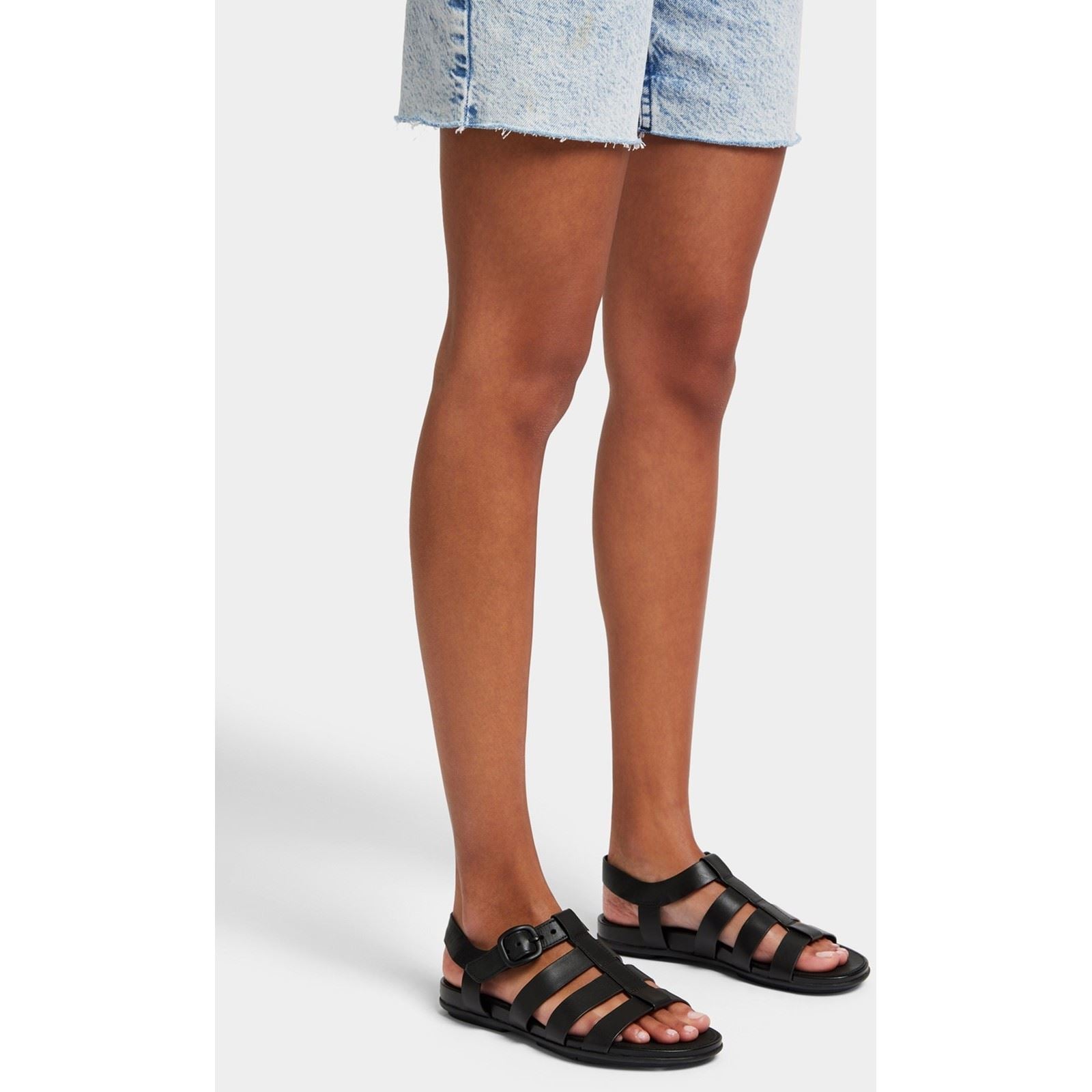 Fitflop Gracie Fisherman Sandales En Cuir Tout Noir Pour Femmes