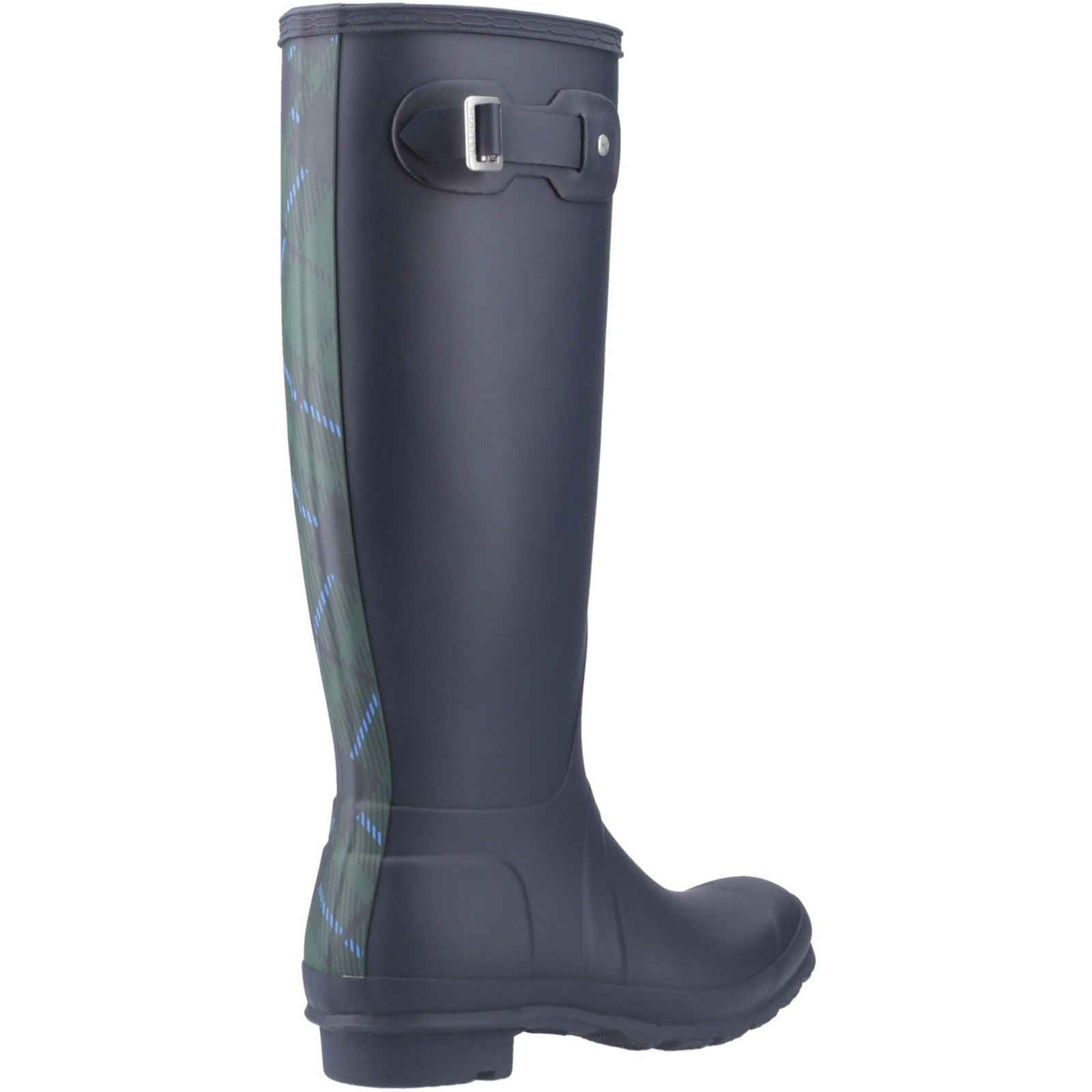 Hunter Original Tall Tartan Back Strap Bottes En Caoutchouc Bleu Marine Pour Femme