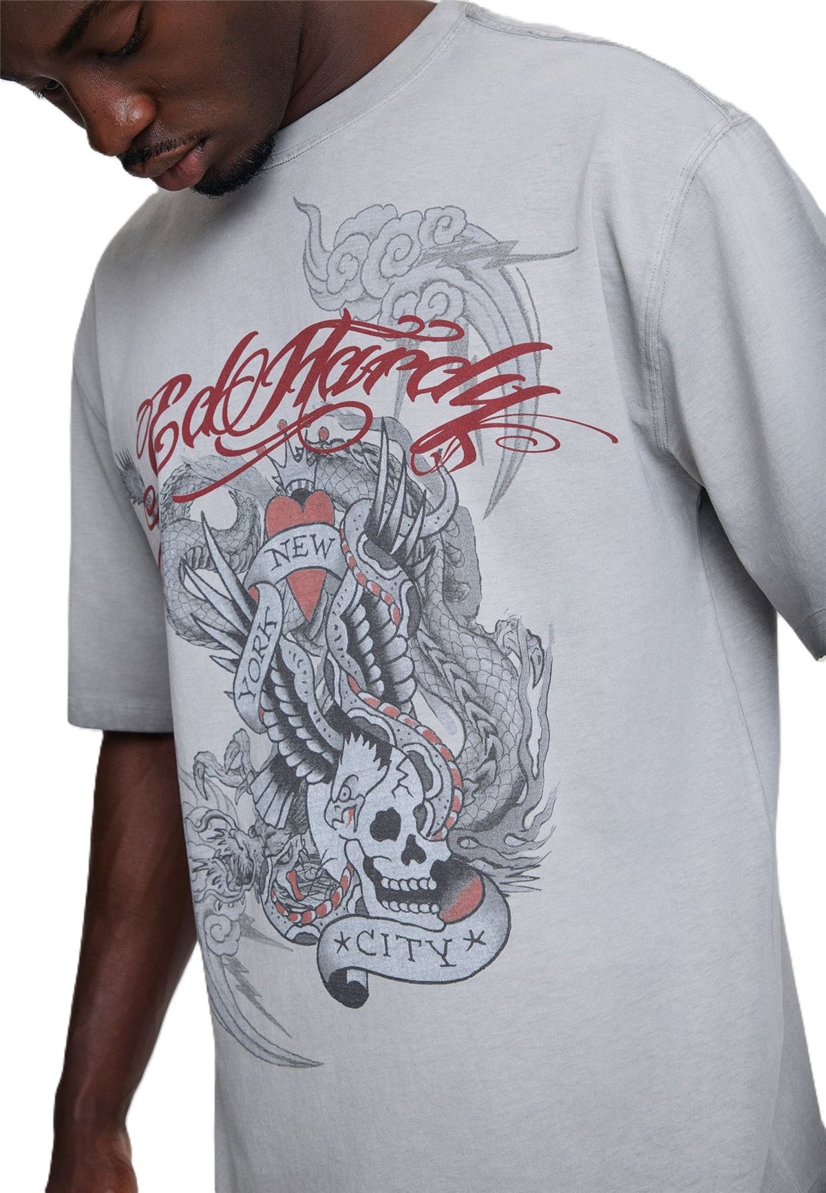 Ed Hardy Oil Wash New York Graphic Relaxed T-Shirts Gris Pour Hommes