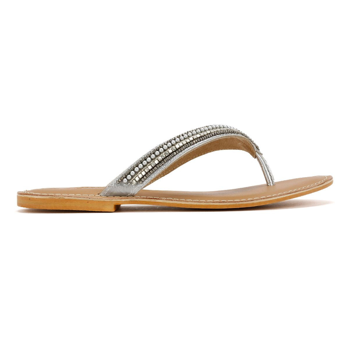 Tower London Metallic Bead Thong Sandales Argentées Pour Femmes