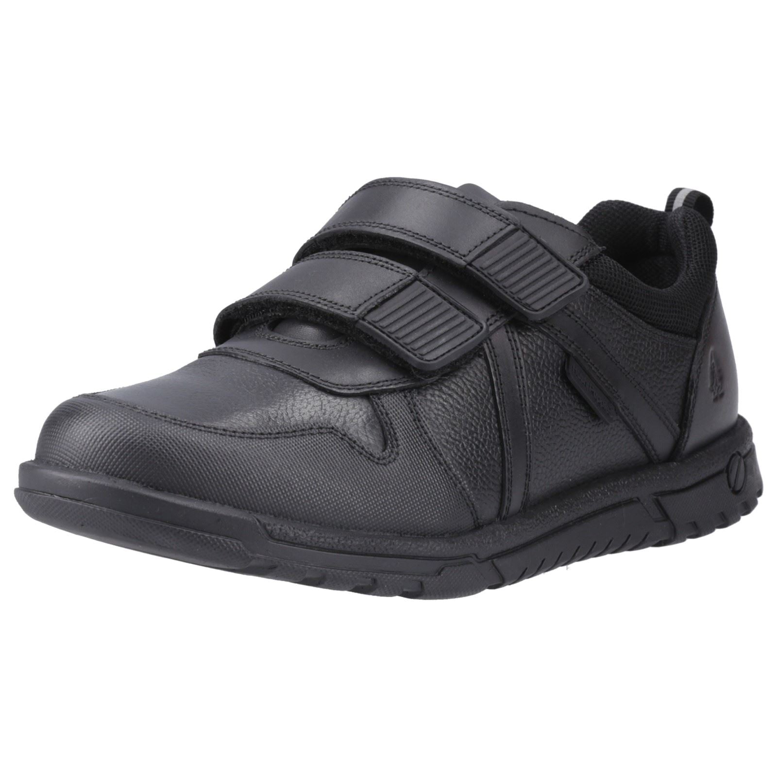 Hush Puppies Spencer Senior Chaussures Noires Pour Garçons En Cuir.