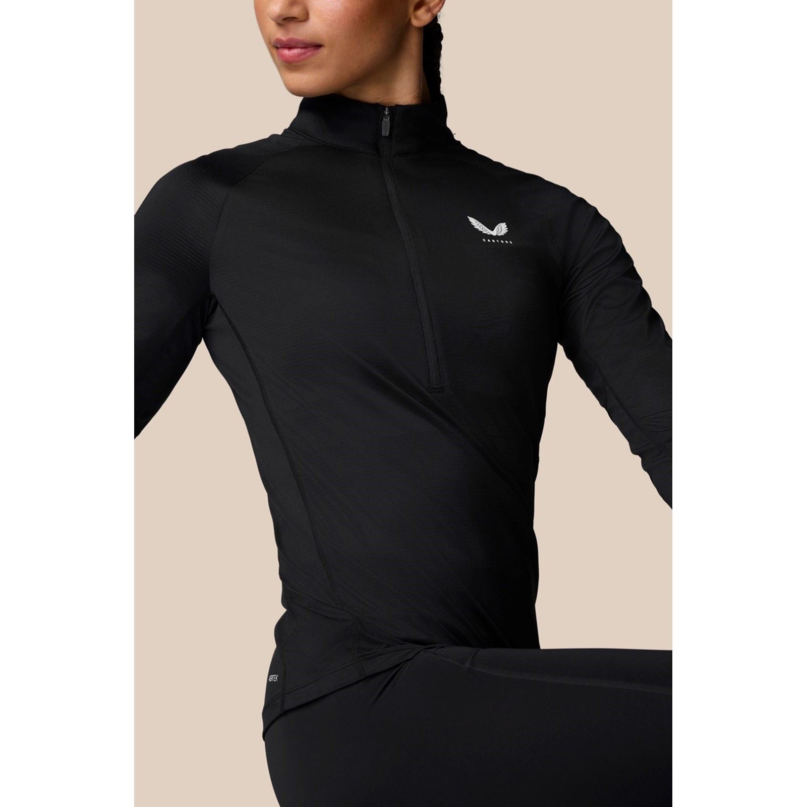 Castore 1/2 Zip Long Sleeve Top T-Shirts Actifs Pour Femmes En Polyester Noir