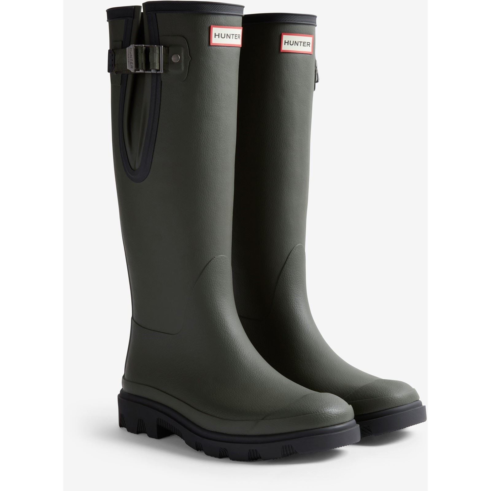 Hunter Downpour Adjustable Boot Bottes En Caoutchouc Pour Femmes, Couleur Olive Foncé/Noir