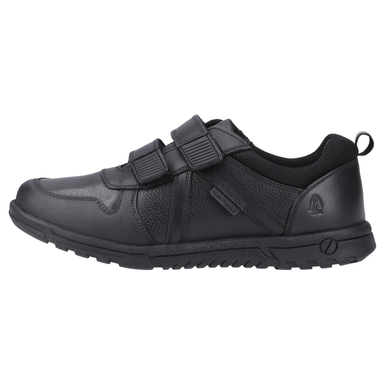 Hush Puppies Spencer Senior Chaussures Noires Pour Garçons En Cuir.