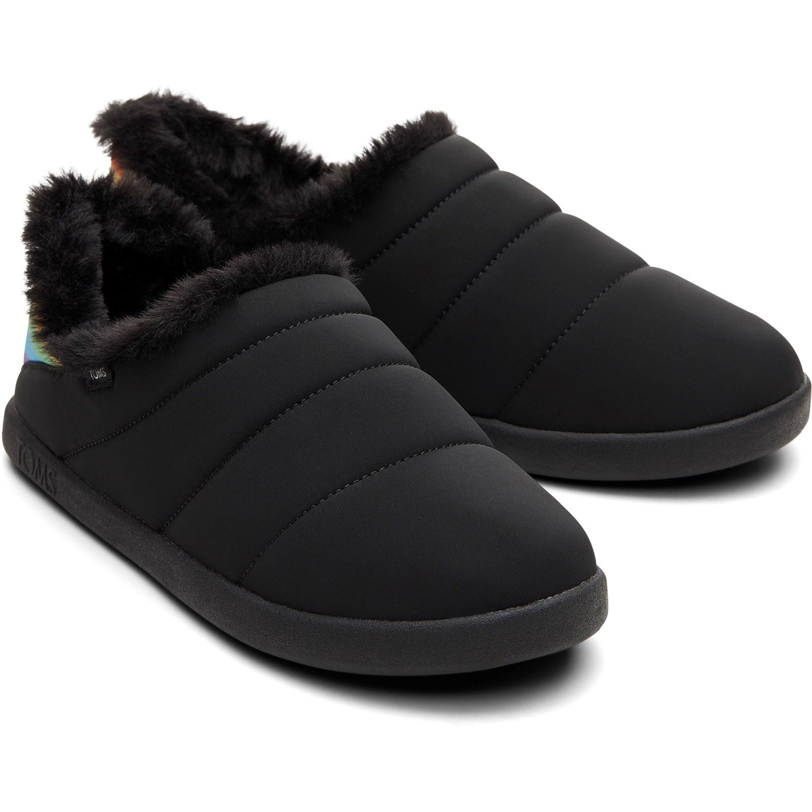 TOMS Ezra Chaussons En Nylon Pour Femmes Noir Mat Tissé/Arc En Ciel