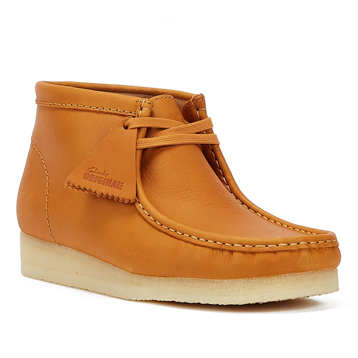 Clarks Originals Bottes Pour Hommes En Cuir Décontractées Wallabee Mid Couleur Tan.