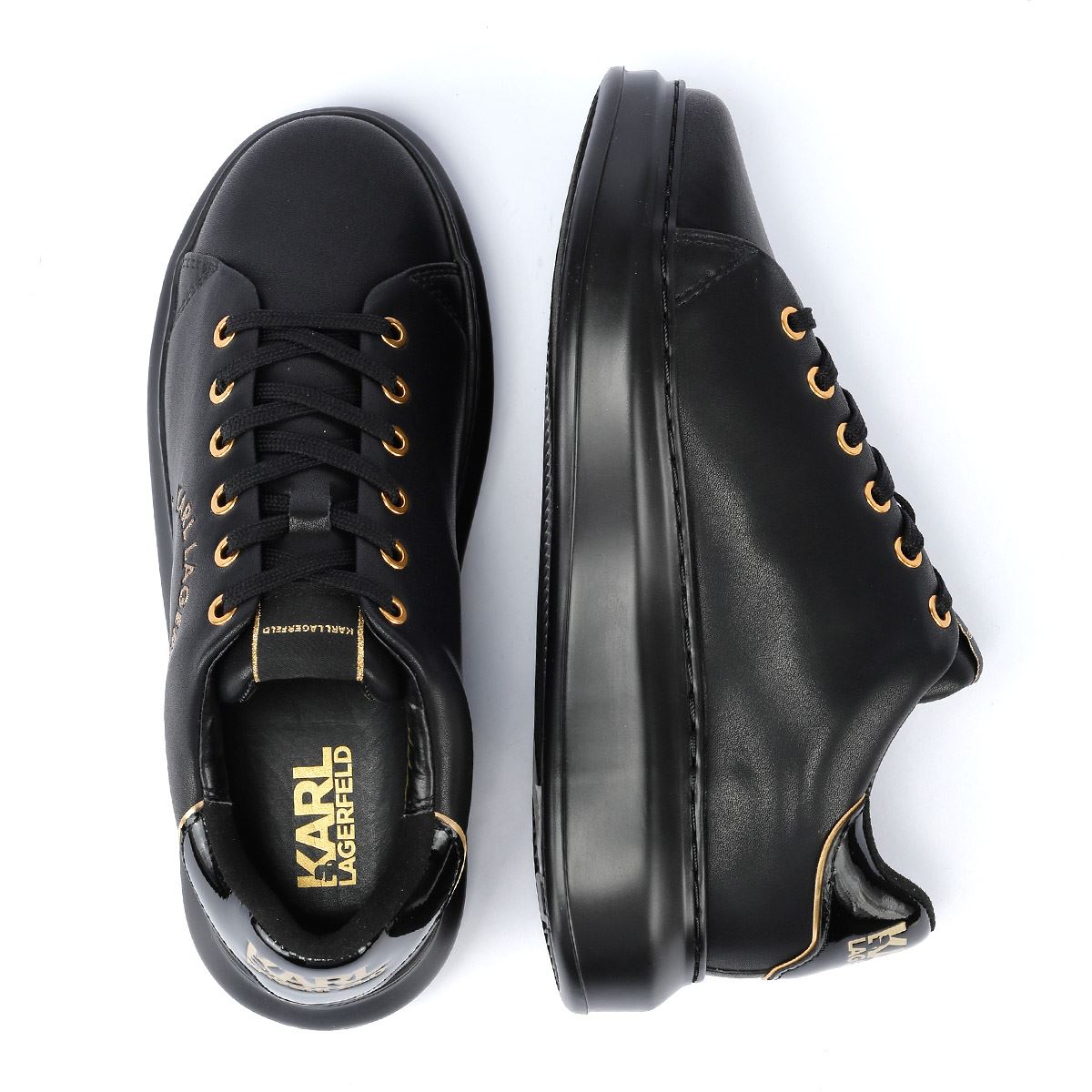 Karl Lagerfeld Kapri Metal Maison Glitter Baskets Noires En Cuir Pour Femmes