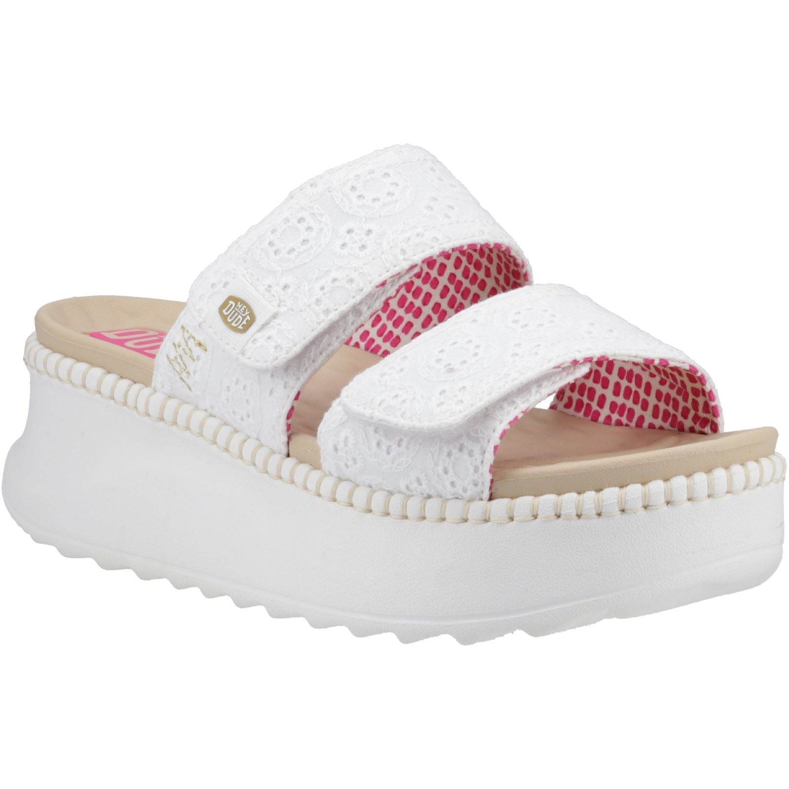 HEYDUDE Delray Slide Eyelet Sandales Blanches Pour Femmes En Coton
