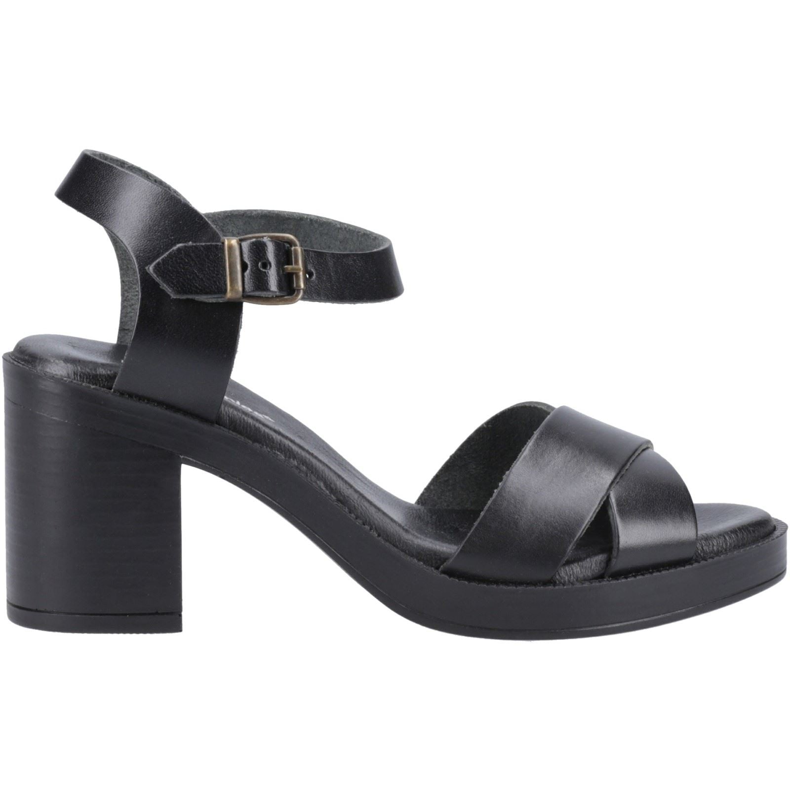 Hush Puppies Georgia Sandales Noires En Cuir Pour Femmes