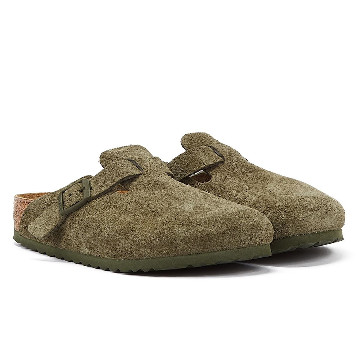Birkenstock Sabots En Cuir Suédé Vert Thym Boston
