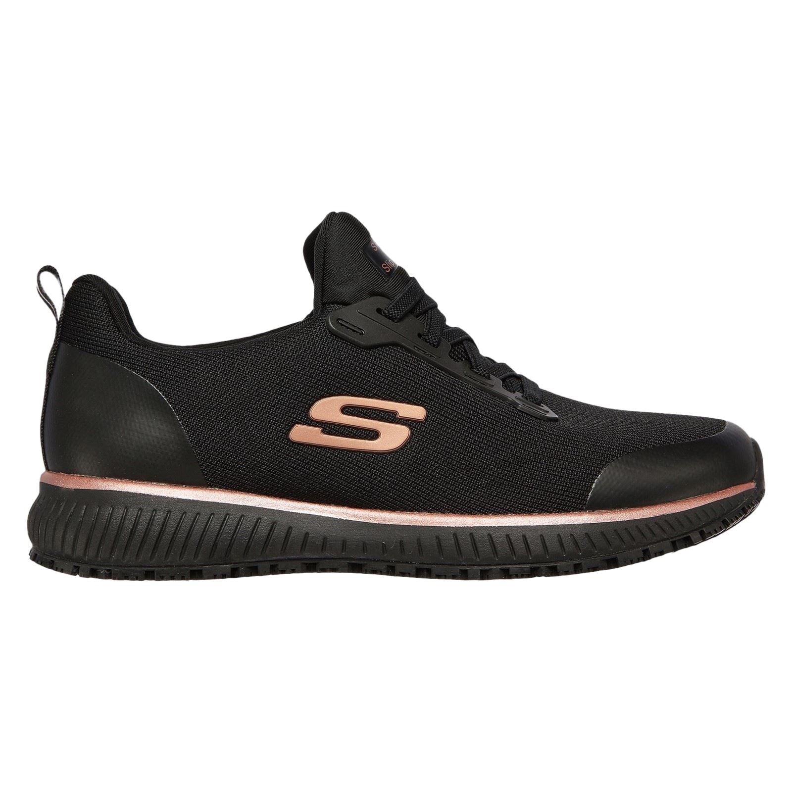 Skechers Workwear Squad SR Baskets De Sécurité Noires/Or Rose Doré En Textile Pour Femmes