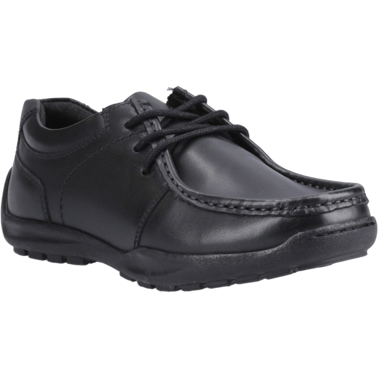 Hush Puppies Mackenzie Chaussures Noires Pour Garçons En Cuir À Lacets