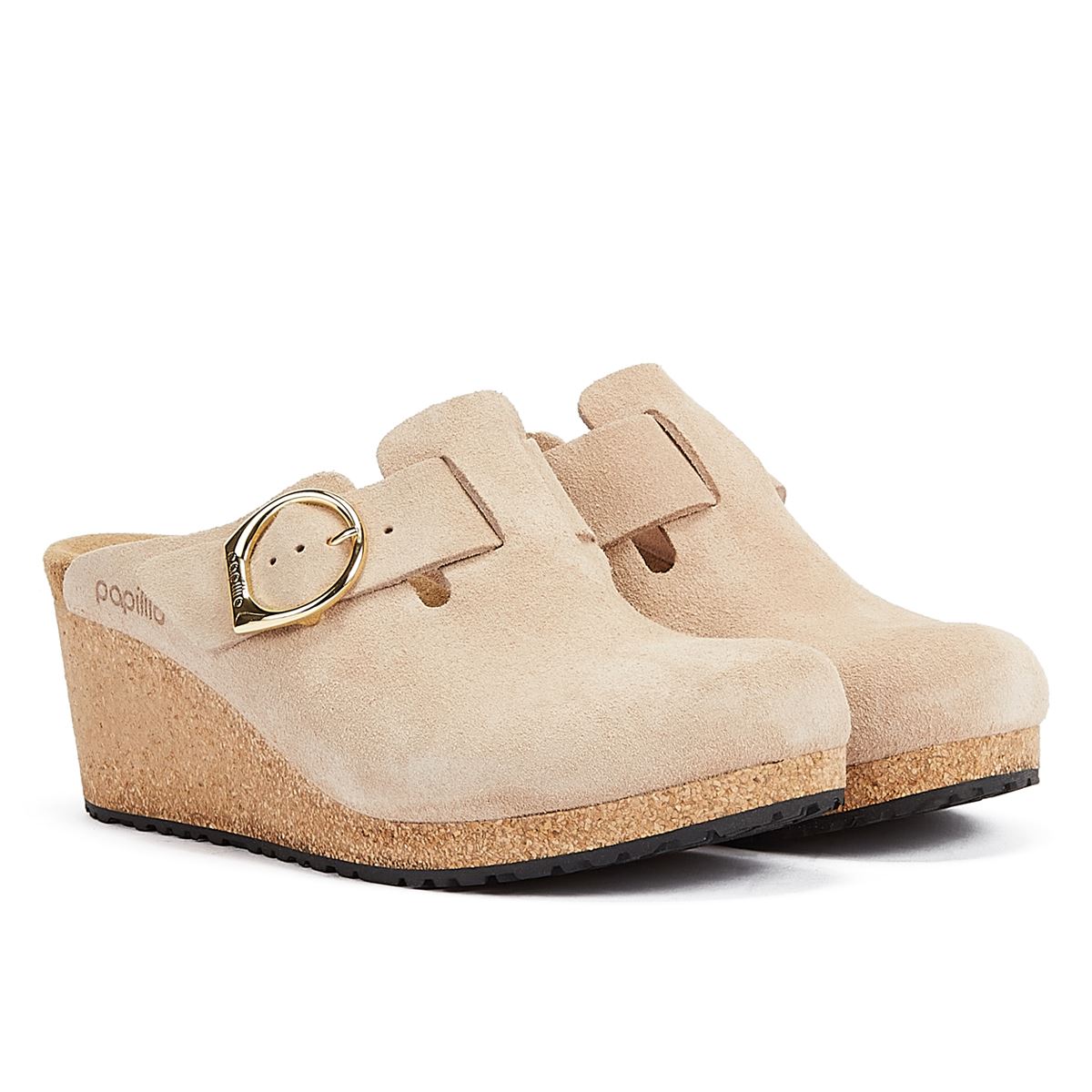 Birkenstock Compensées Beige Pour Femmes En Daim Chaud Avec Boucle En Anneau Fanny