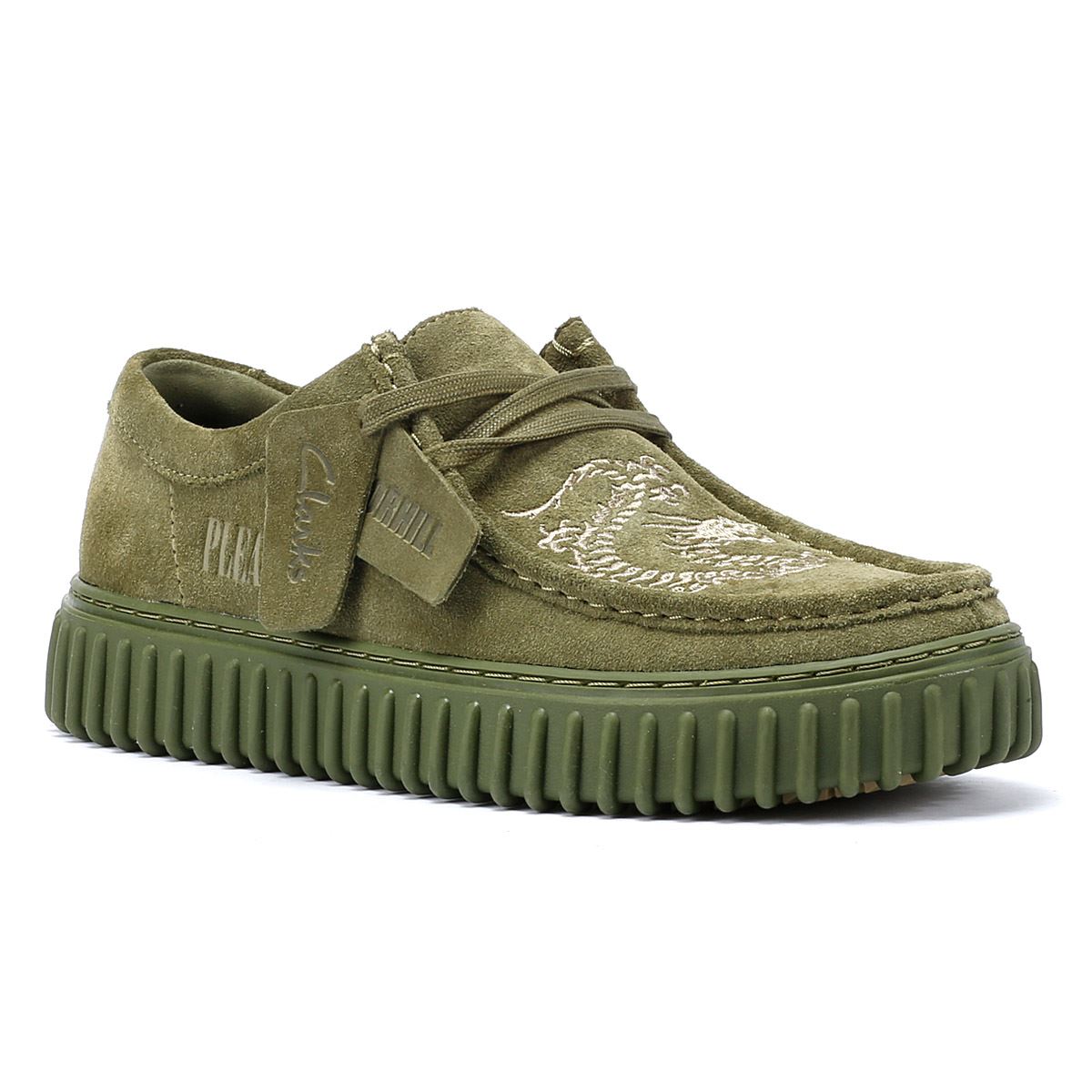 Clarks Main x Pleasures DRGN Lo Chaussures à lacets en daim vert