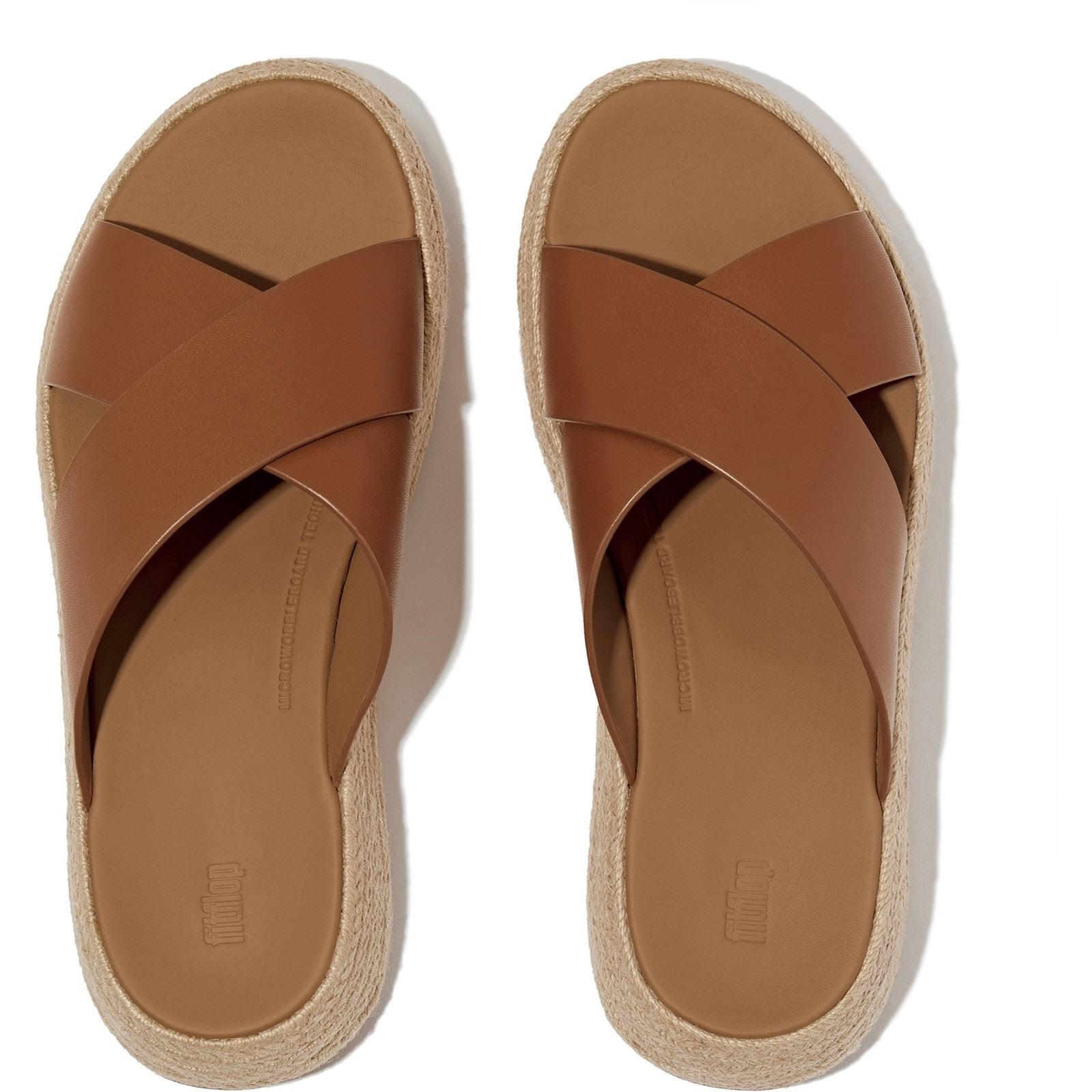 Fitflop F-Mode Cross Slide Sandales En Cuir Pour Femmes Couleur Brun Foncé