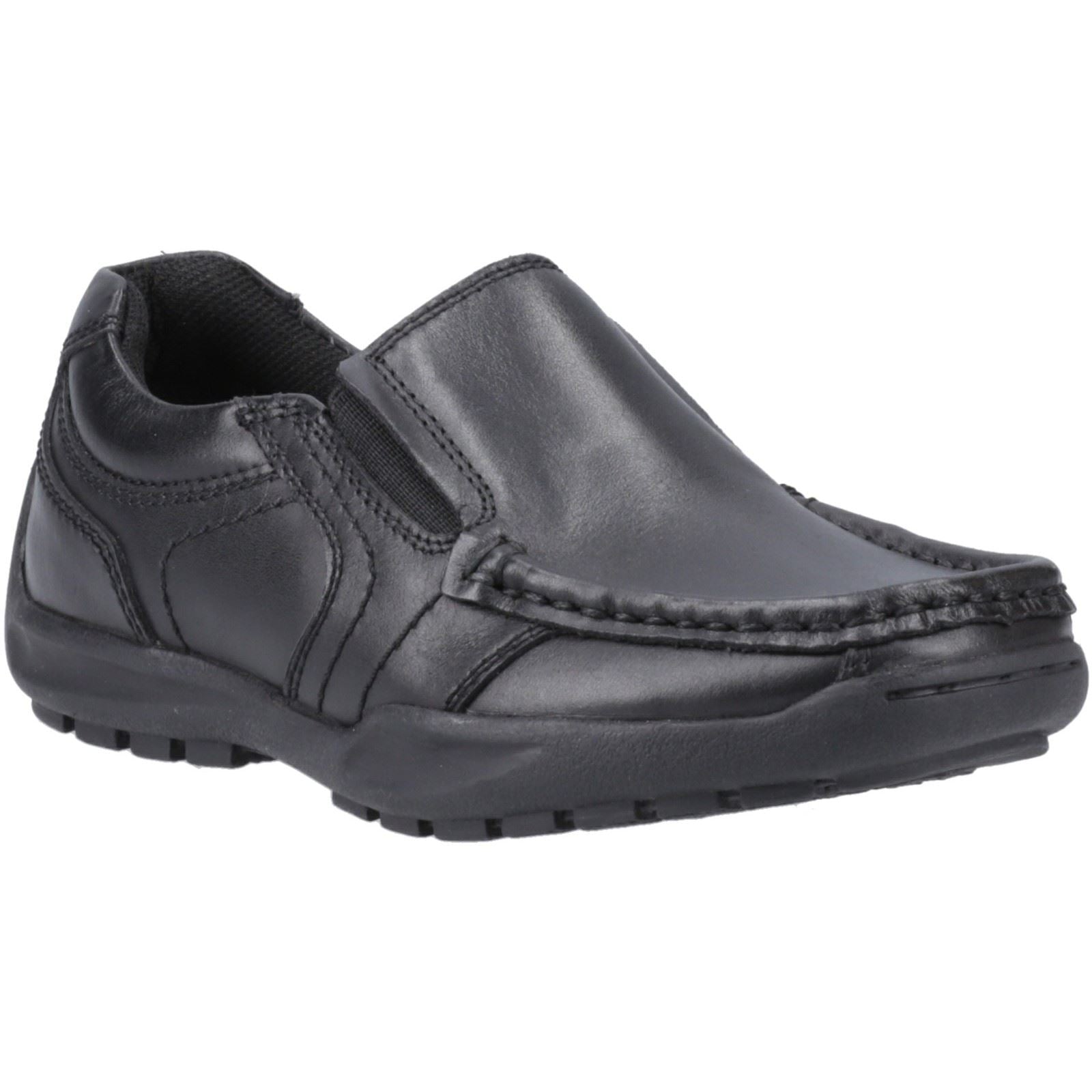 Hush Puppies Morgan Chaussures Noires Pour Garçons En Cuir