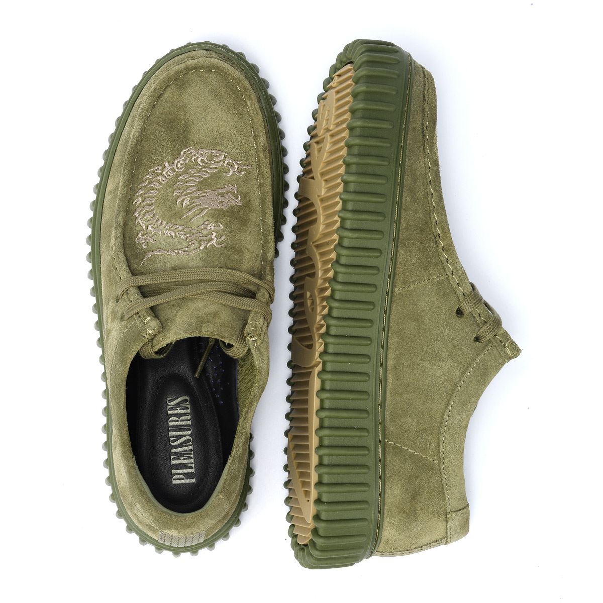 Clarks Main x Pleasures DRGN Lo Chaussures à lacets en daim vert