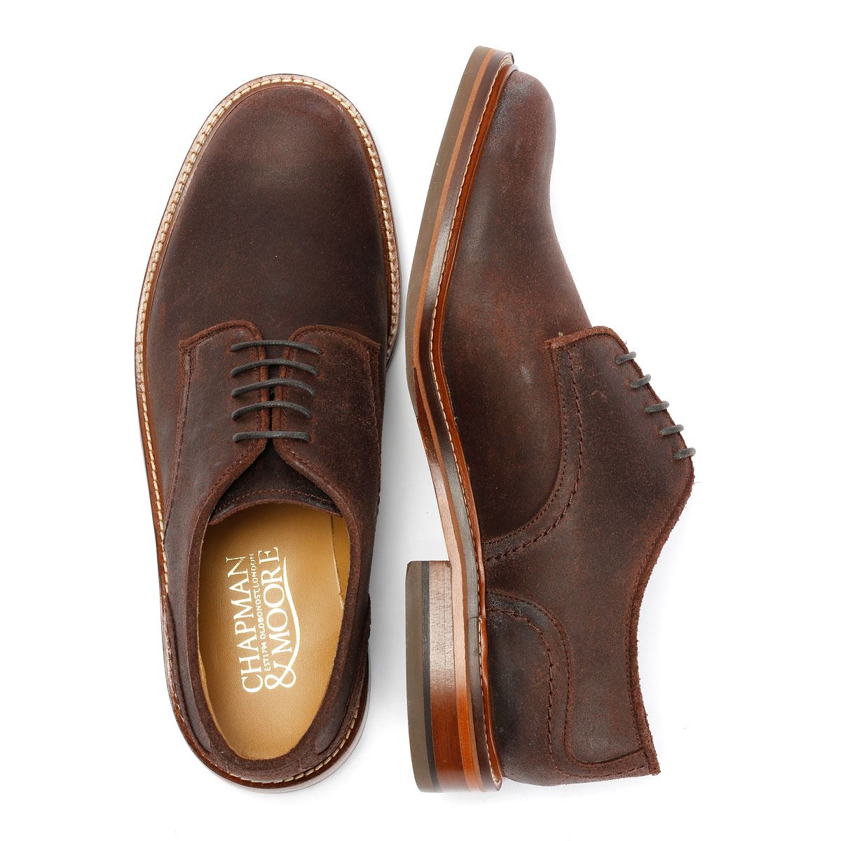 Chapman & Moore Plain Derby Country Chaussures En Cuir Pour Hommes Brunes À Lacets