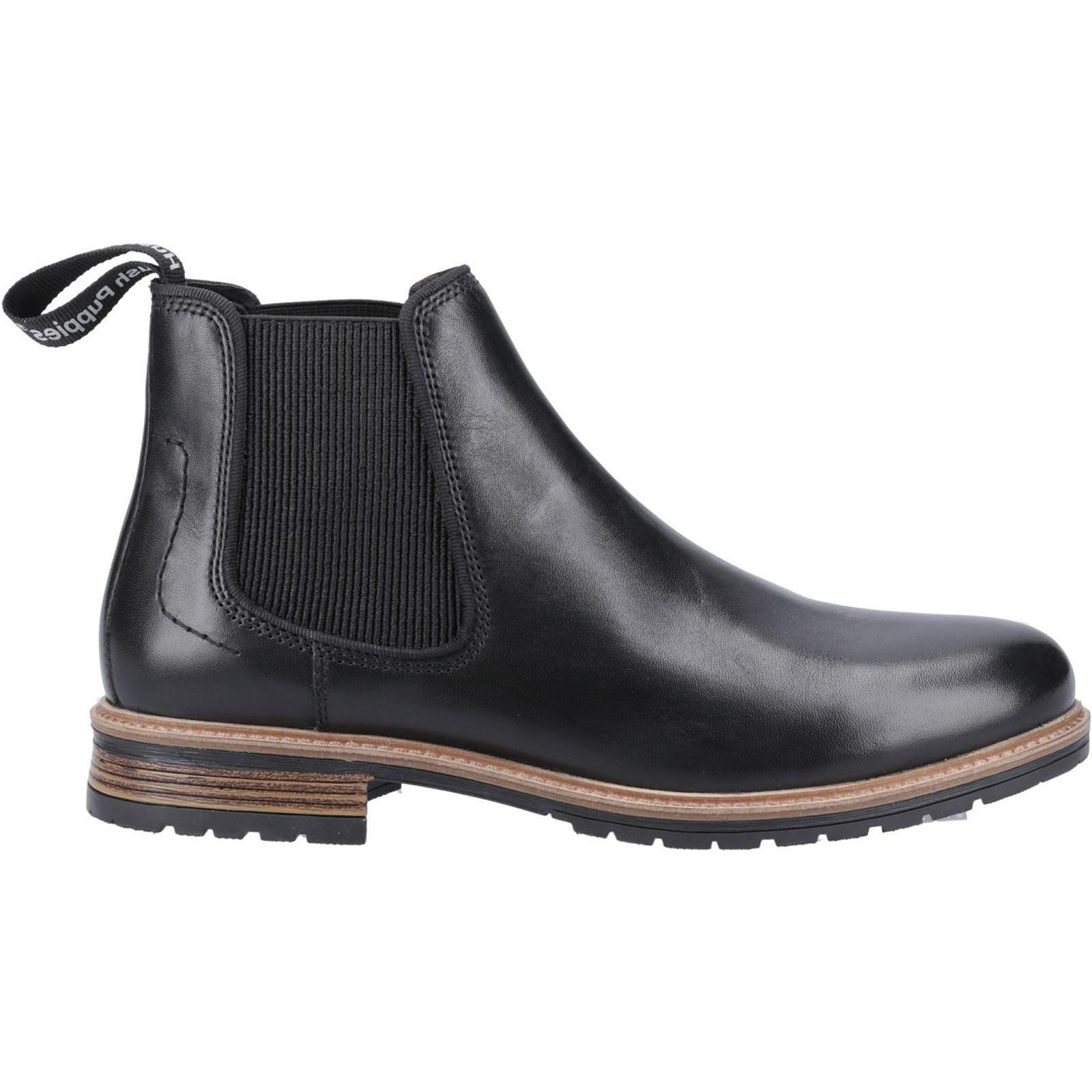 Hush Puppies Russell Bottes En Cuir Noires Pour Hommes